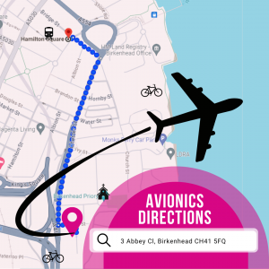 Directions to the Avionics event with a map and a plane